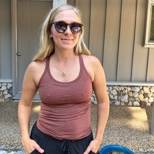 Women's Brown Ribbed Tank Top